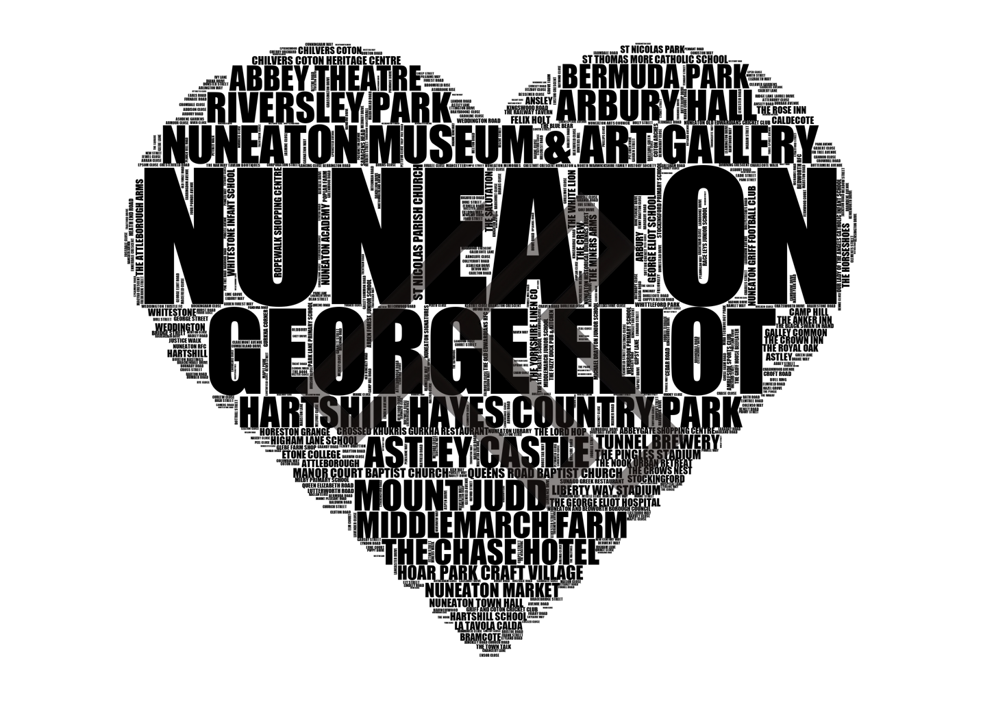 Nuneaton - Premium Typographic Word Cloud Prints, Posters & Gifts