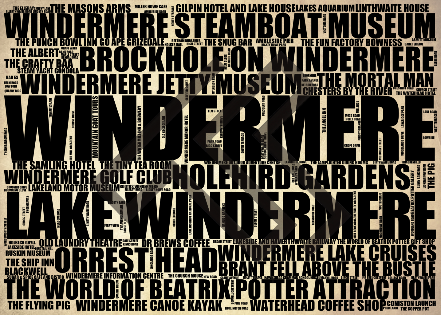 Windermere - Premium Typographic Word Cloud Prints, Posters & Gifts