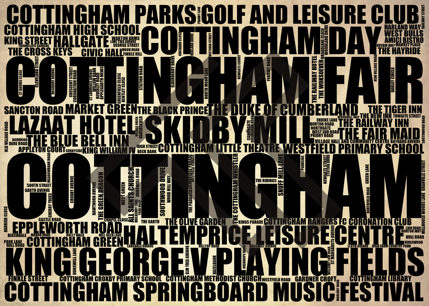 Cottingham - Premium Typographic Word Cloud Prints, Posters & Gifts