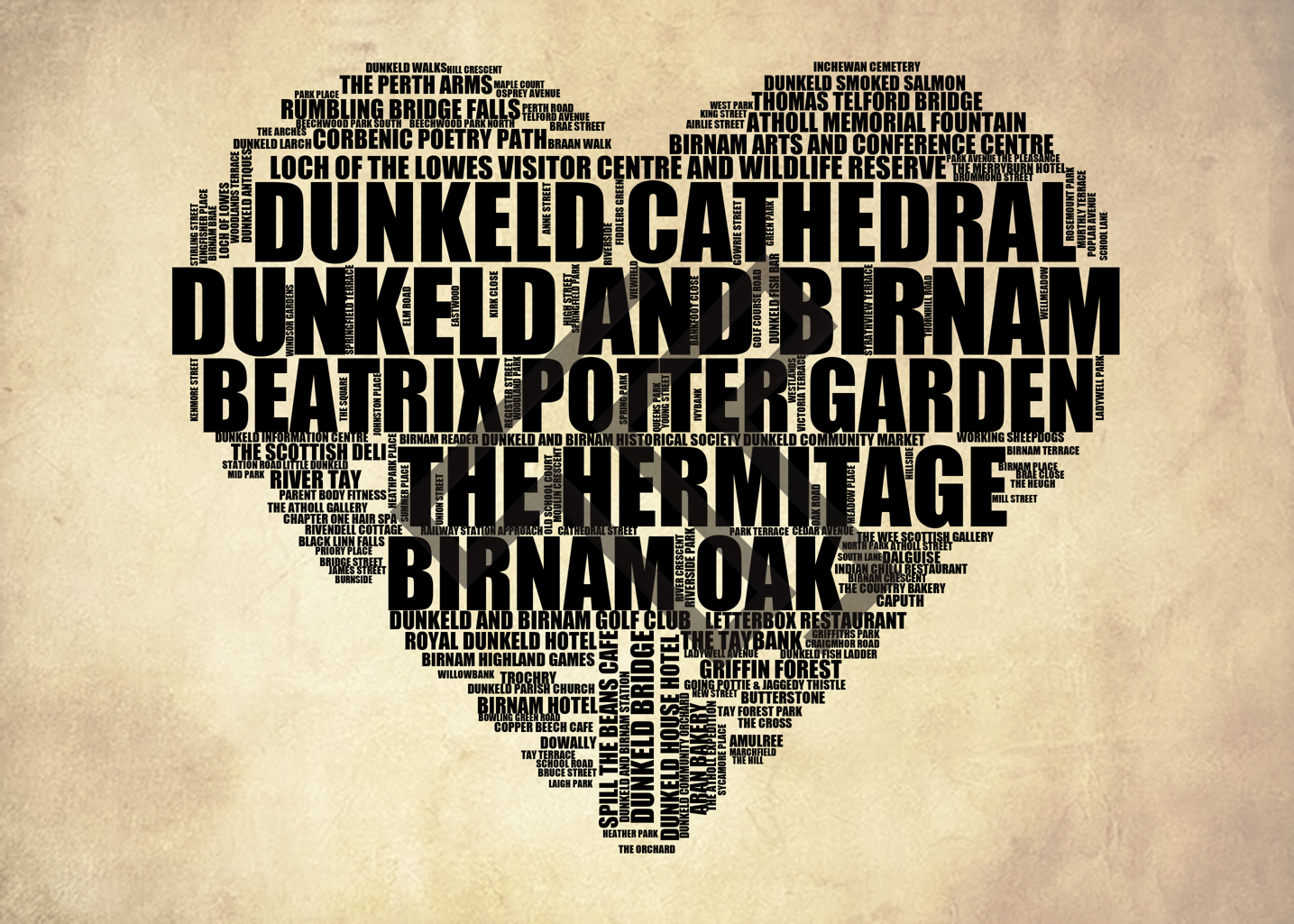 Dunkeld and Birnam - Premium Typographic Word Cloud Prints, Posters & Gifts