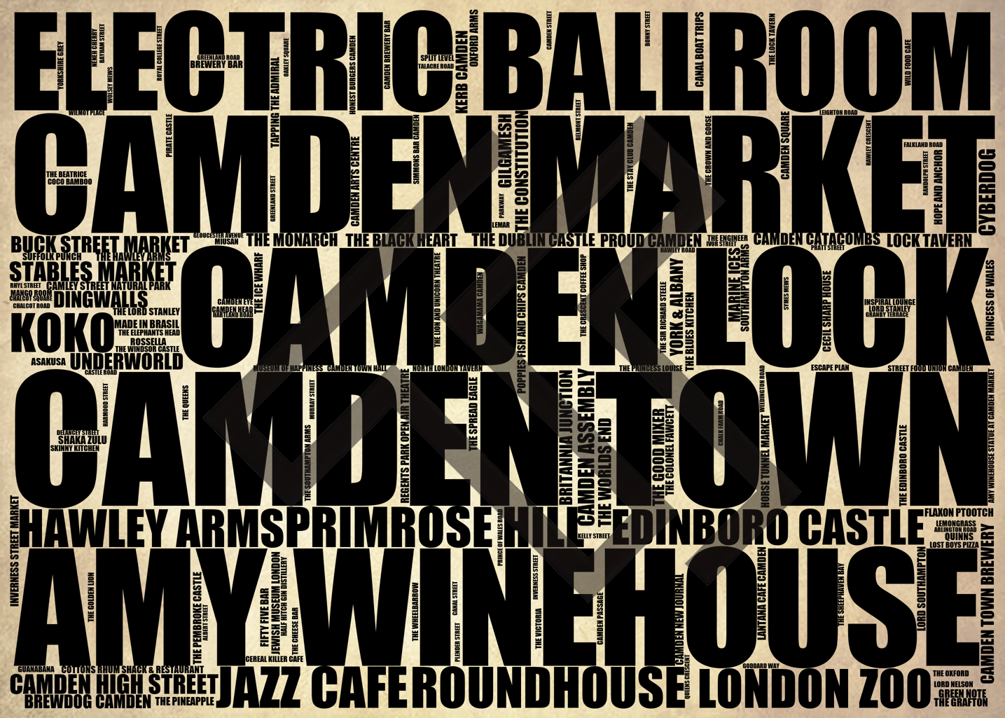 Camden Town - Premium Typographic Word Cloud Prints, Posters & Gifts