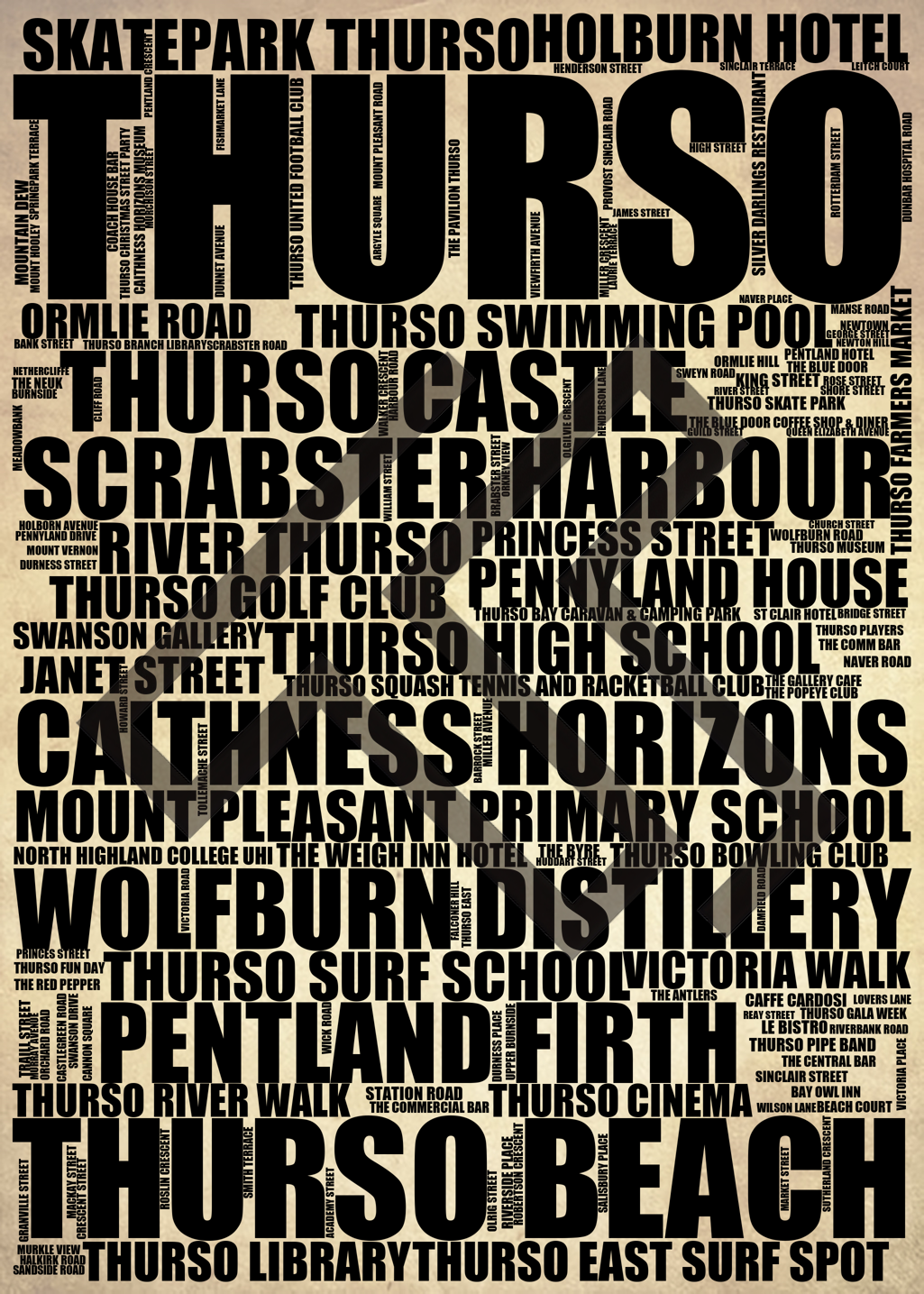 Thurso - Premium Typographic Word Cloud Prints, Posters & Gifts