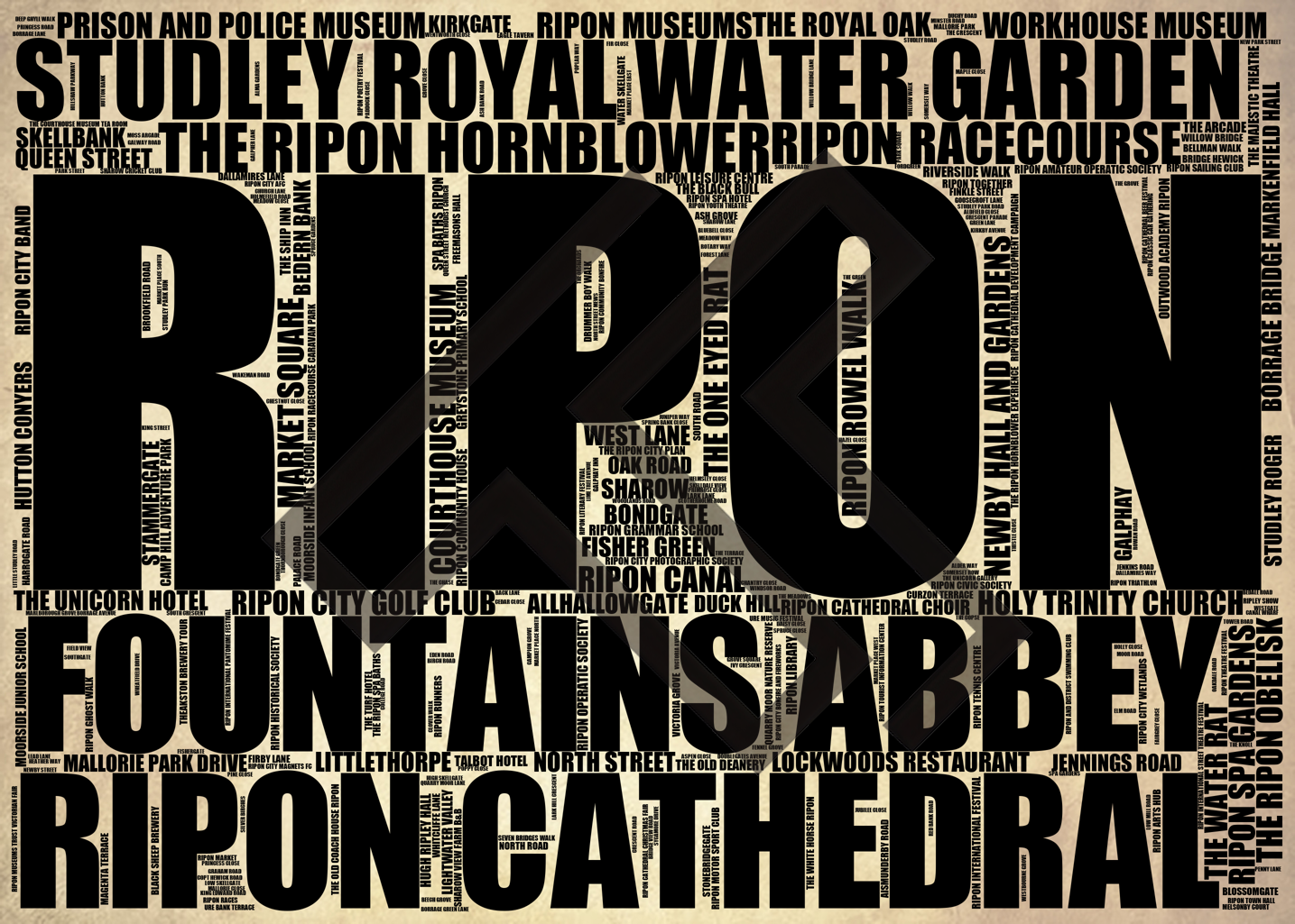 Ripon - Premium Typographic Word Cloud Prints, Posters & Gifts