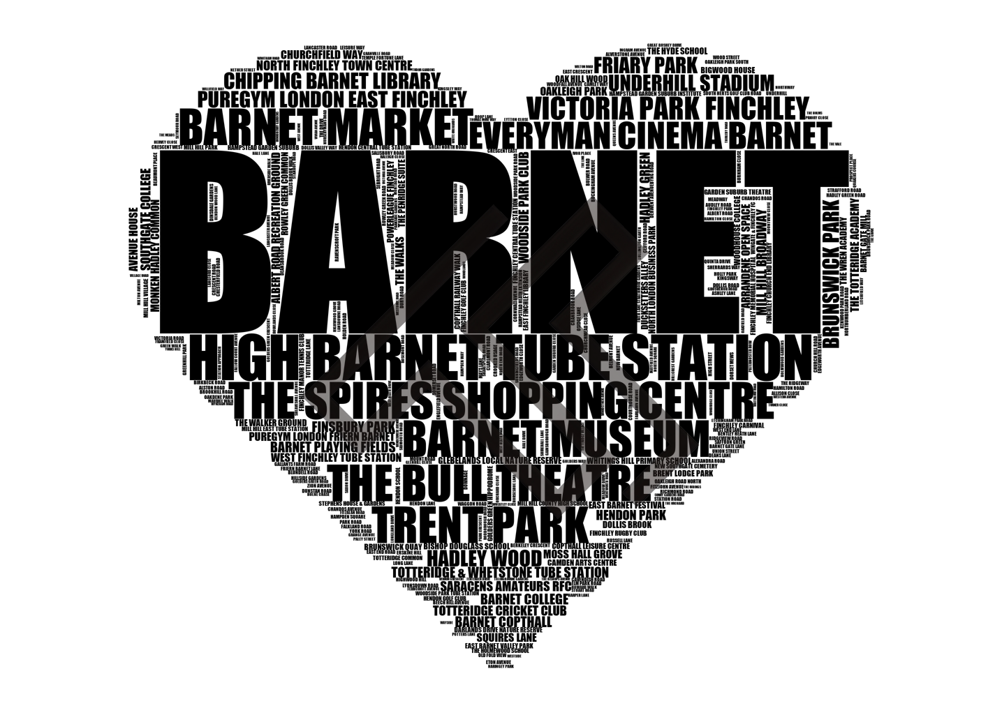 Barnet - Premium Typographic Word Cloud Prints, Posters & Gifts