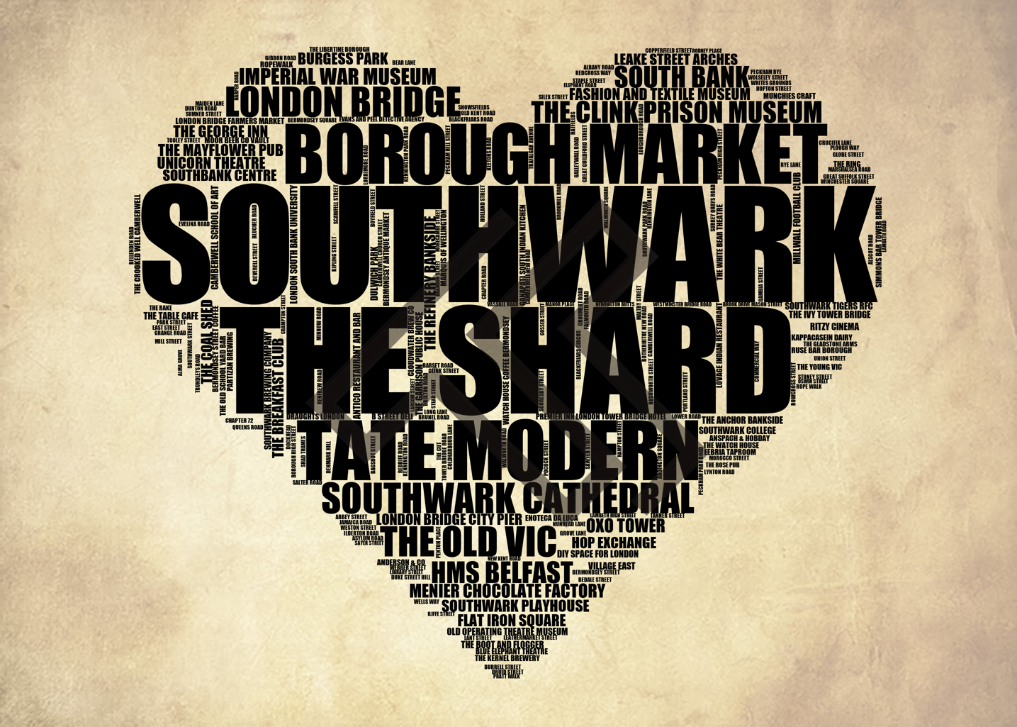 Southwark - Premium Typographic Word Cloud Prints, Posters & Gifts