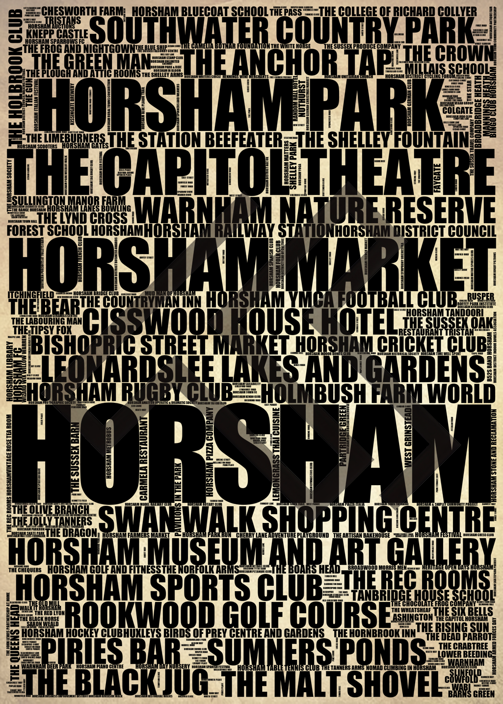 Horsham - Premium Typographic Word Cloud Prints, Posters & Gifts