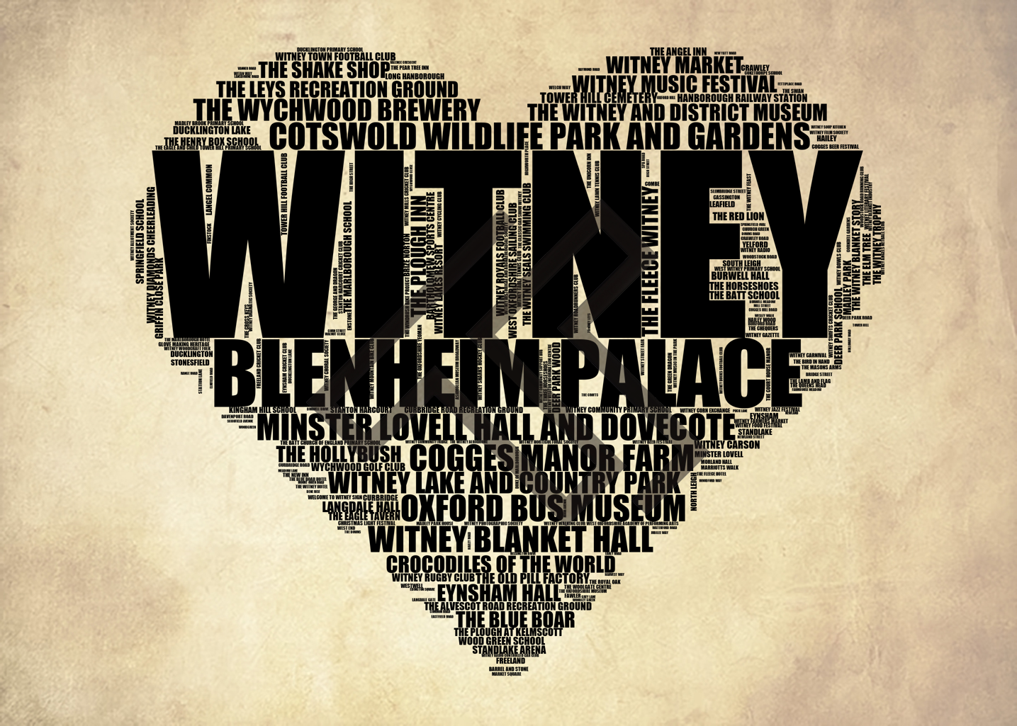 Witney - Premium Typographic Word Cloud Prints, Posters & Gifts