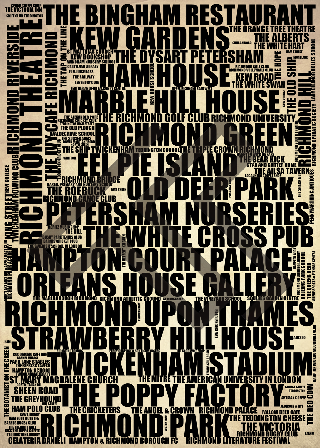 Richmond upon Thames - Premium Typographic Word Cloud Prints, Posters & Gifts