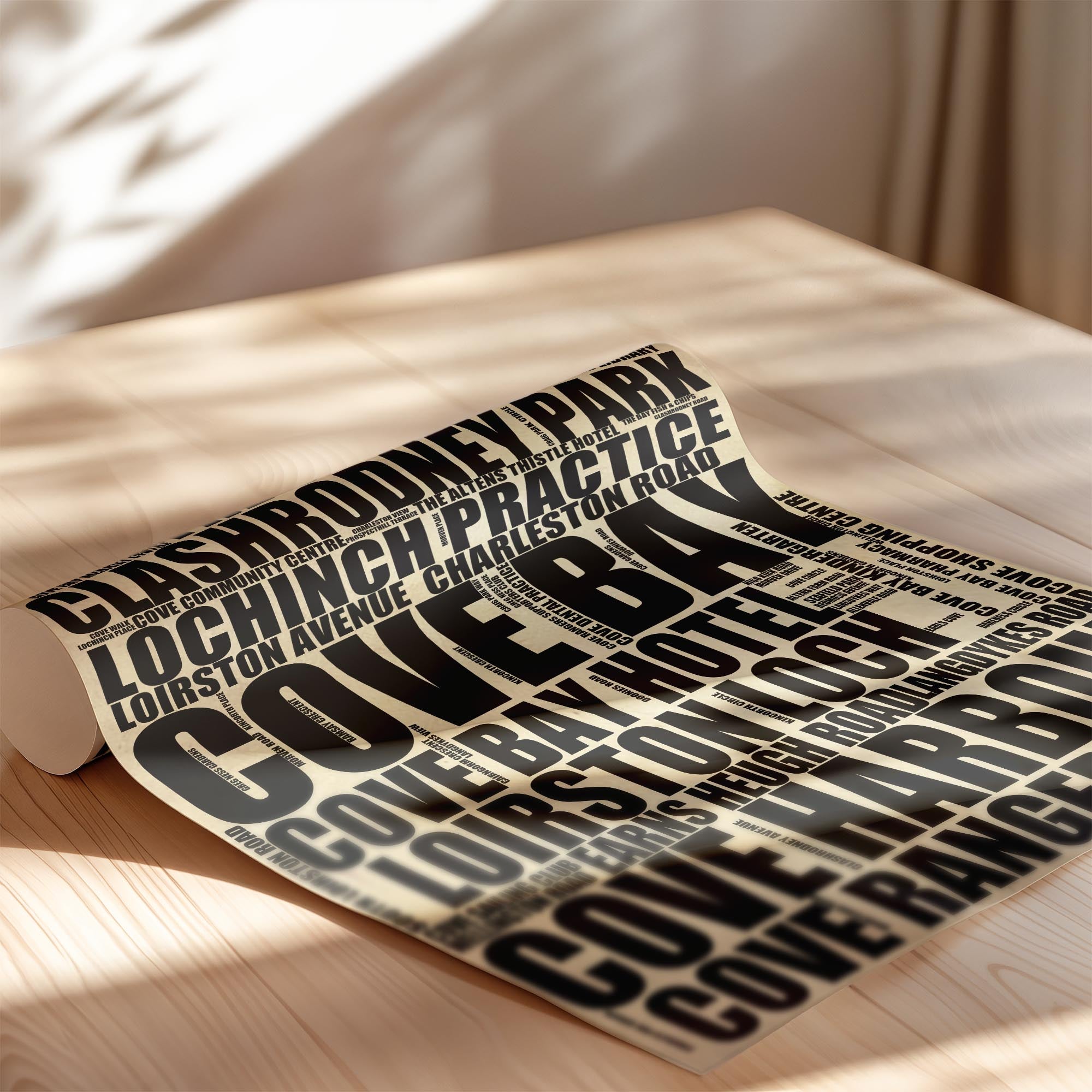 Cove Bay - Premium Typographic Word Cloud Prints, Posters & Gifts