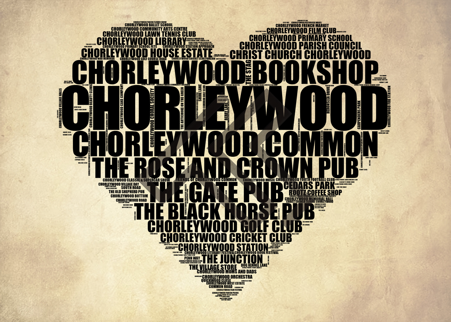 Chorleywood - Premium Typographic Word Cloud Prints, Posters & Gifts