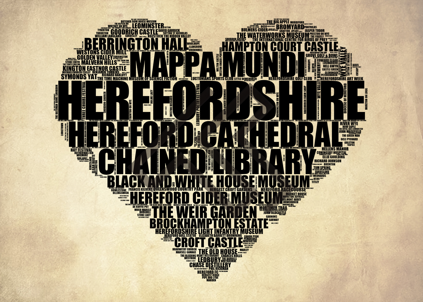 Herefordshire - Premium Typographic Word Cloud Prints, Posters & Gifts