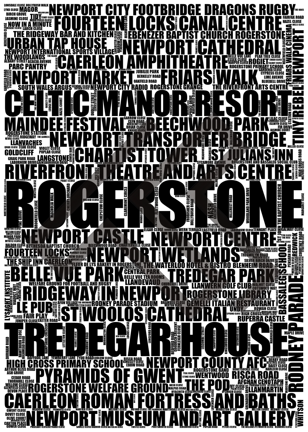 Rogerstone - Premium Typographic Word Cloud Prints, Posters & Gifts