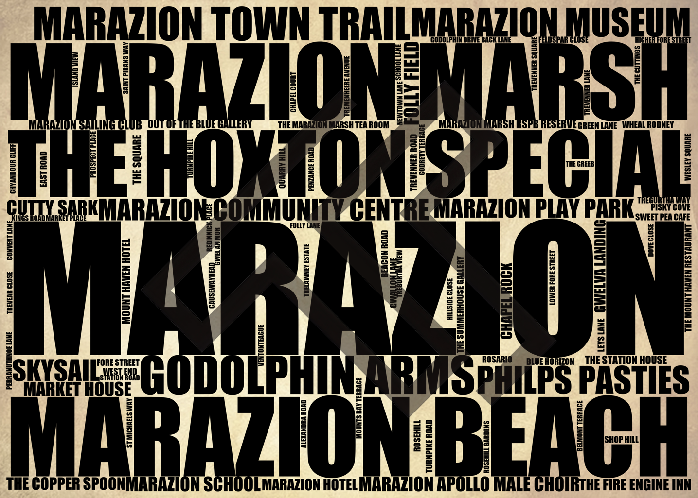 Marazion - Premium Typographic Word Cloud Prints, Posters & Gifts