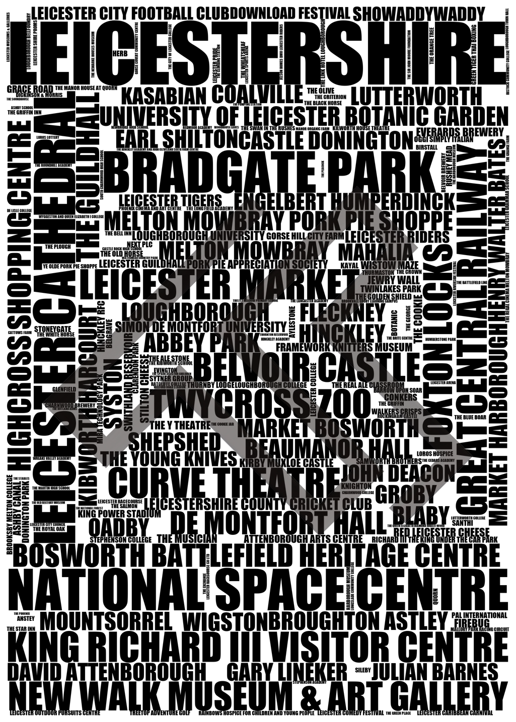 Leicestershire - Premium Typographic Word Cloud Prints, Posters & Gifts