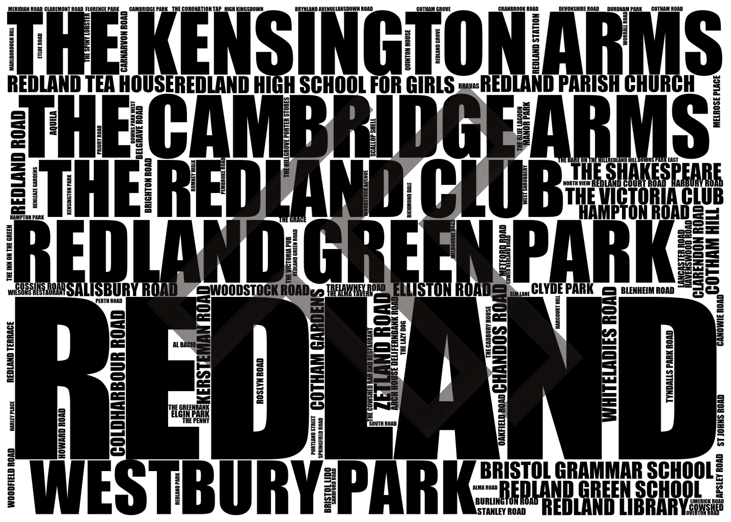 Redland - Premium Typographic Word Cloud Prints, Posters & Gifts