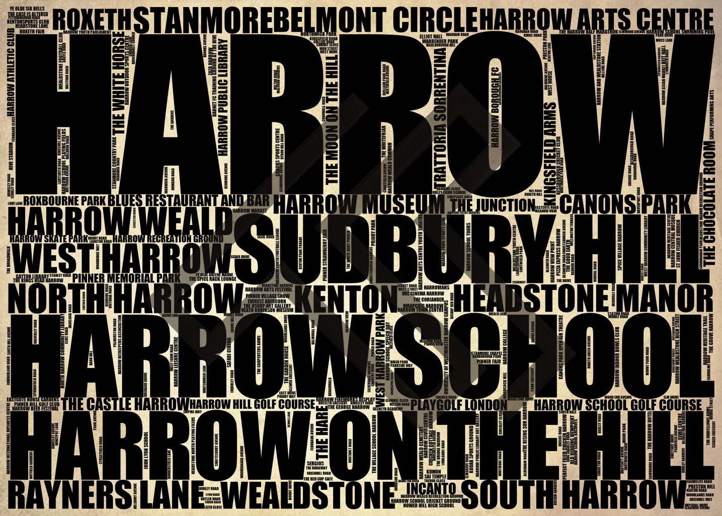 Harrow - Premium Typographic Word Cloud Prints, Posters & Gifts