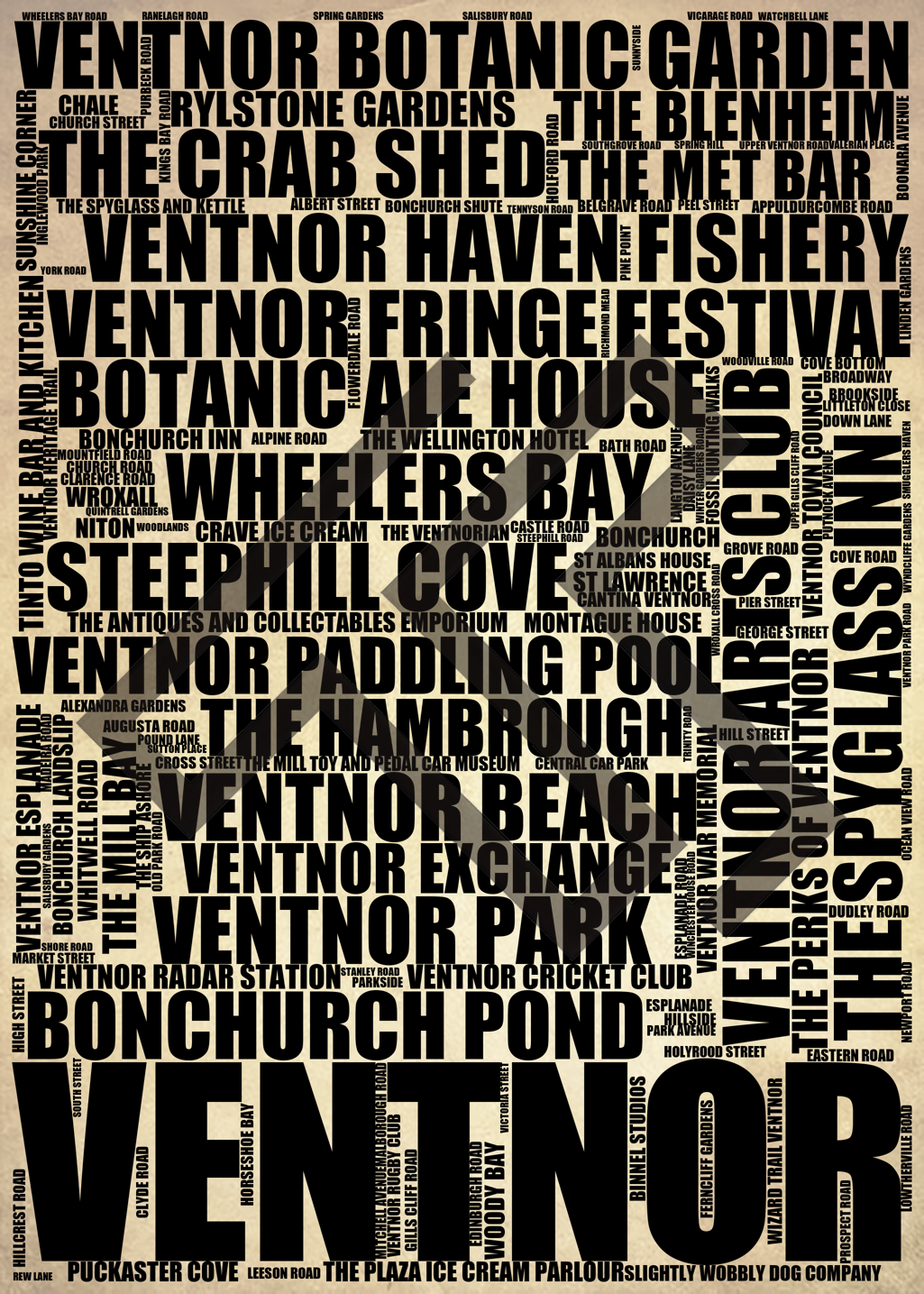Ventnor - Premium Typographic Word Cloud Prints, Posters & Gifts