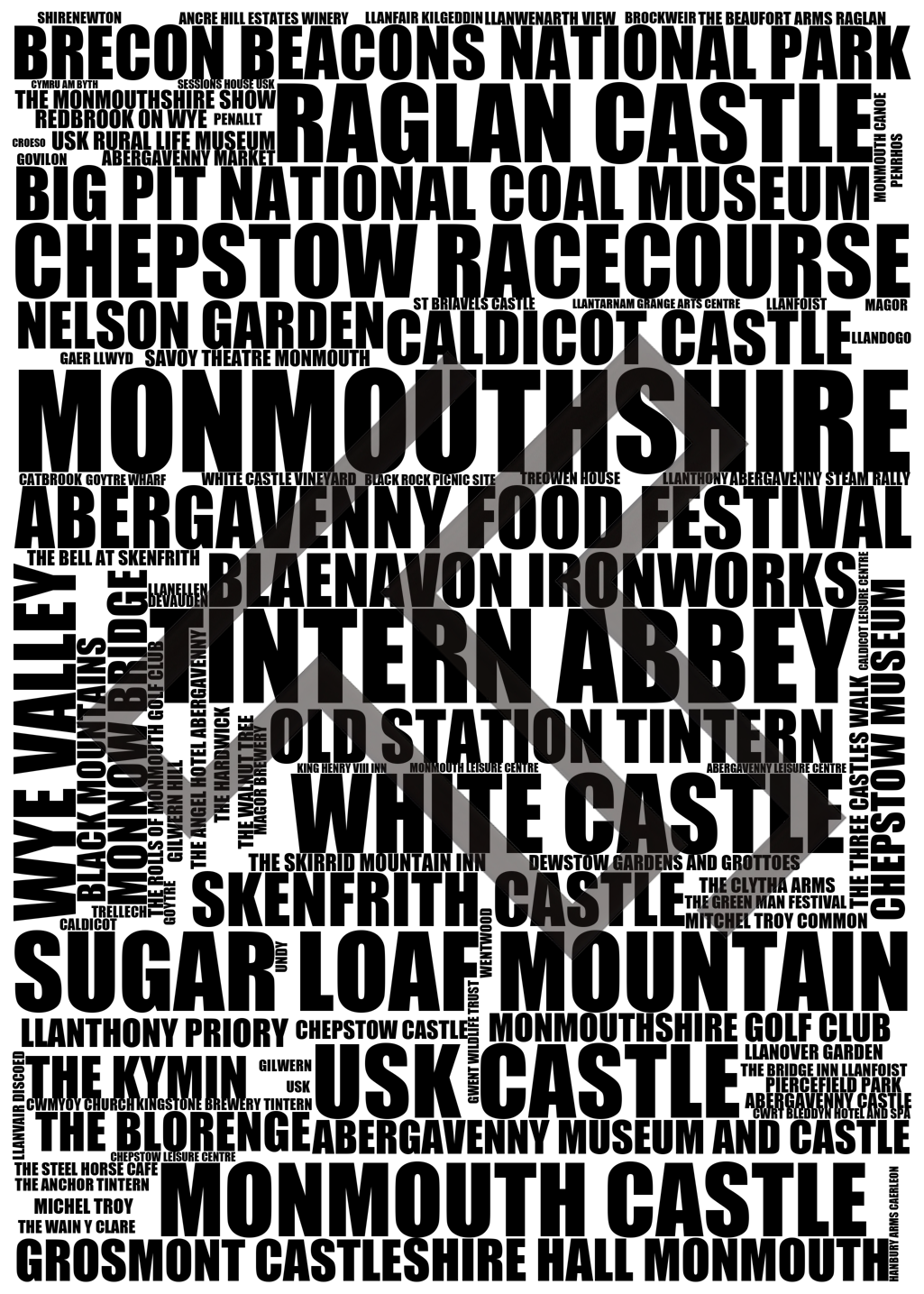 Monmouthshire - Premium Typographic Word Cloud Prints, Posters & Gifts