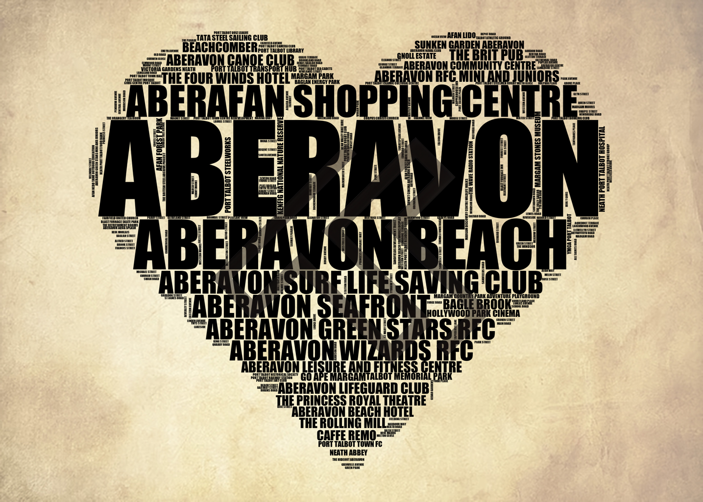 Aberavon - Premium Typographic Word Cloud Prints, Posters & Gifts