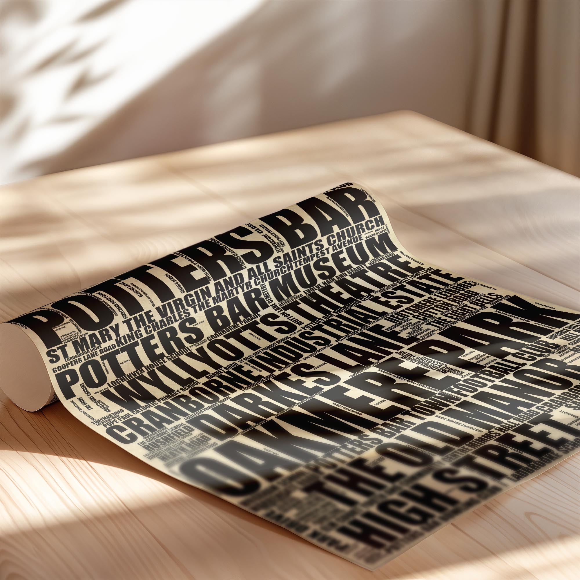 Potters Bar - Premium Typographic Word Cloud Prints, Posters & Gifts