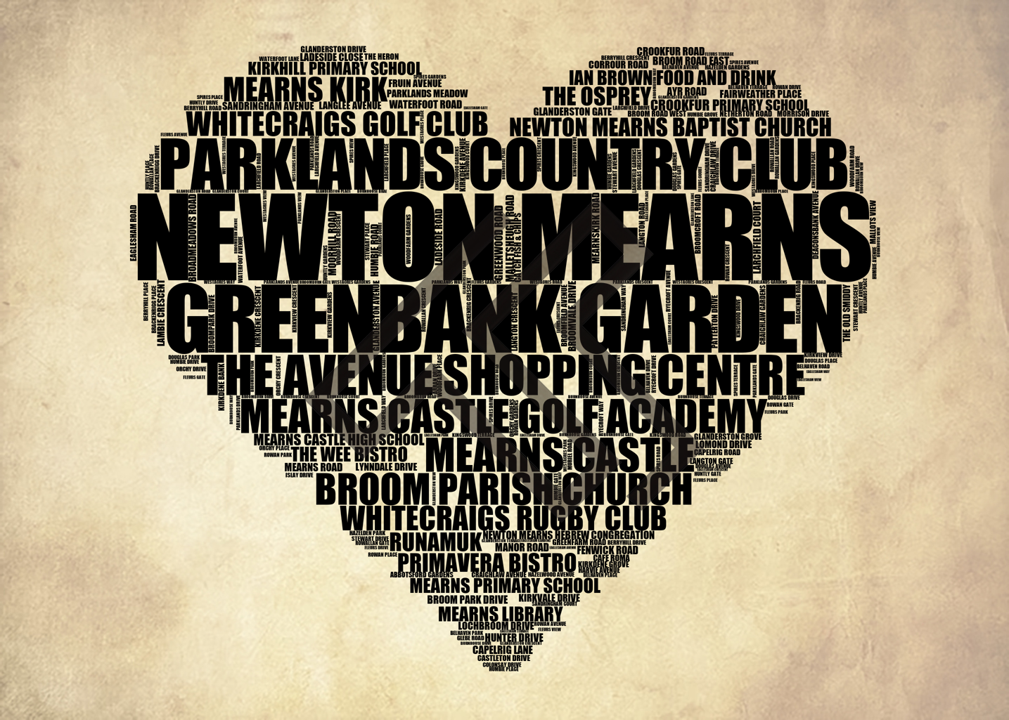 Newton Mearns - Premium Typographic Word Cloud Prints, Posters & Gifts