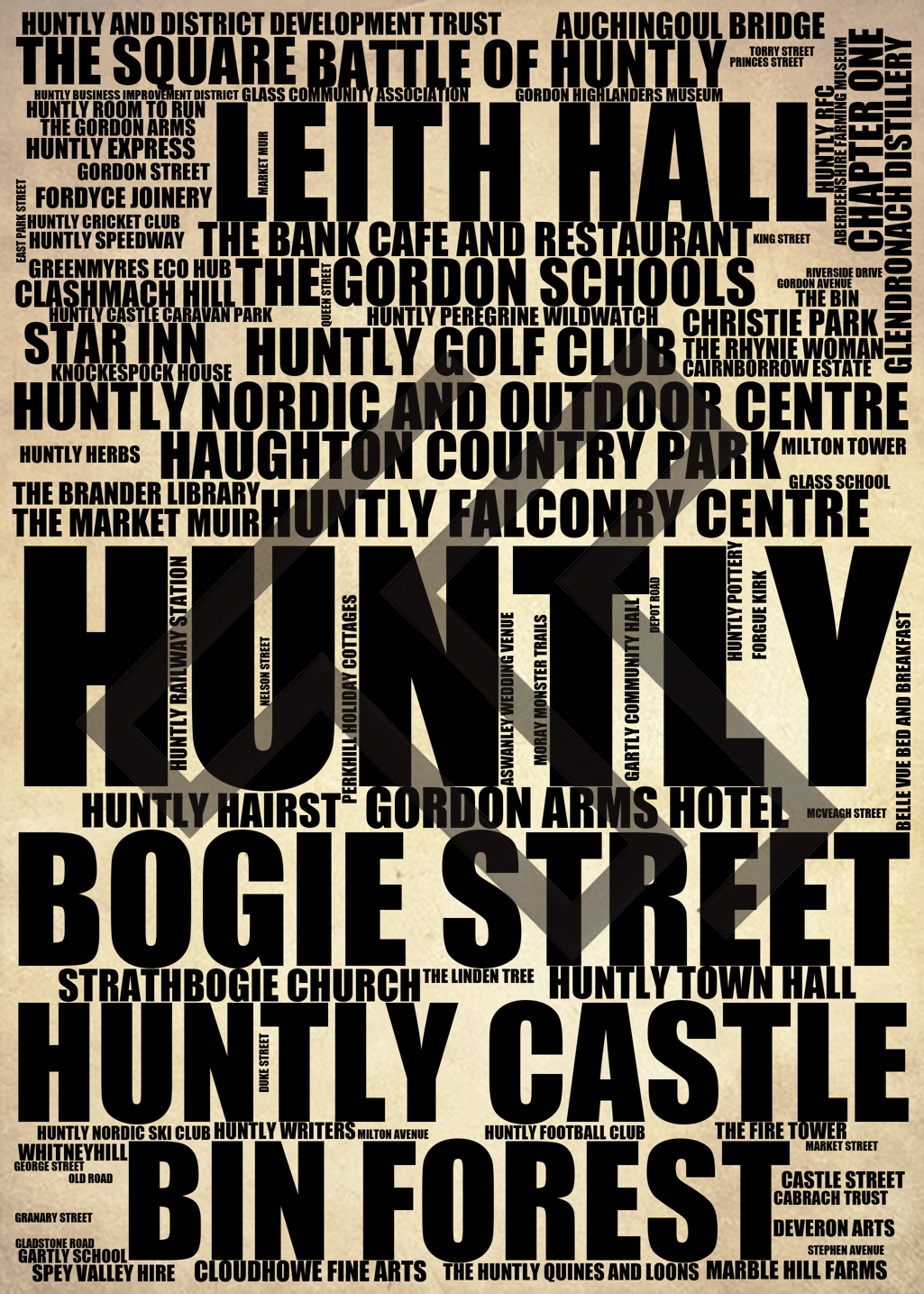 Huntly - Premium Typographic Word Cloud Prints, Posters & Gifts