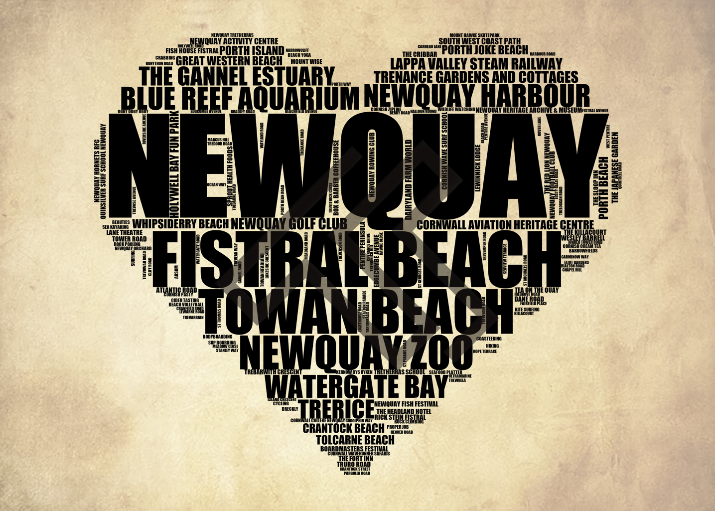 Newquay - Premium Typographic Word Cloud Prints, Posters & Gifts