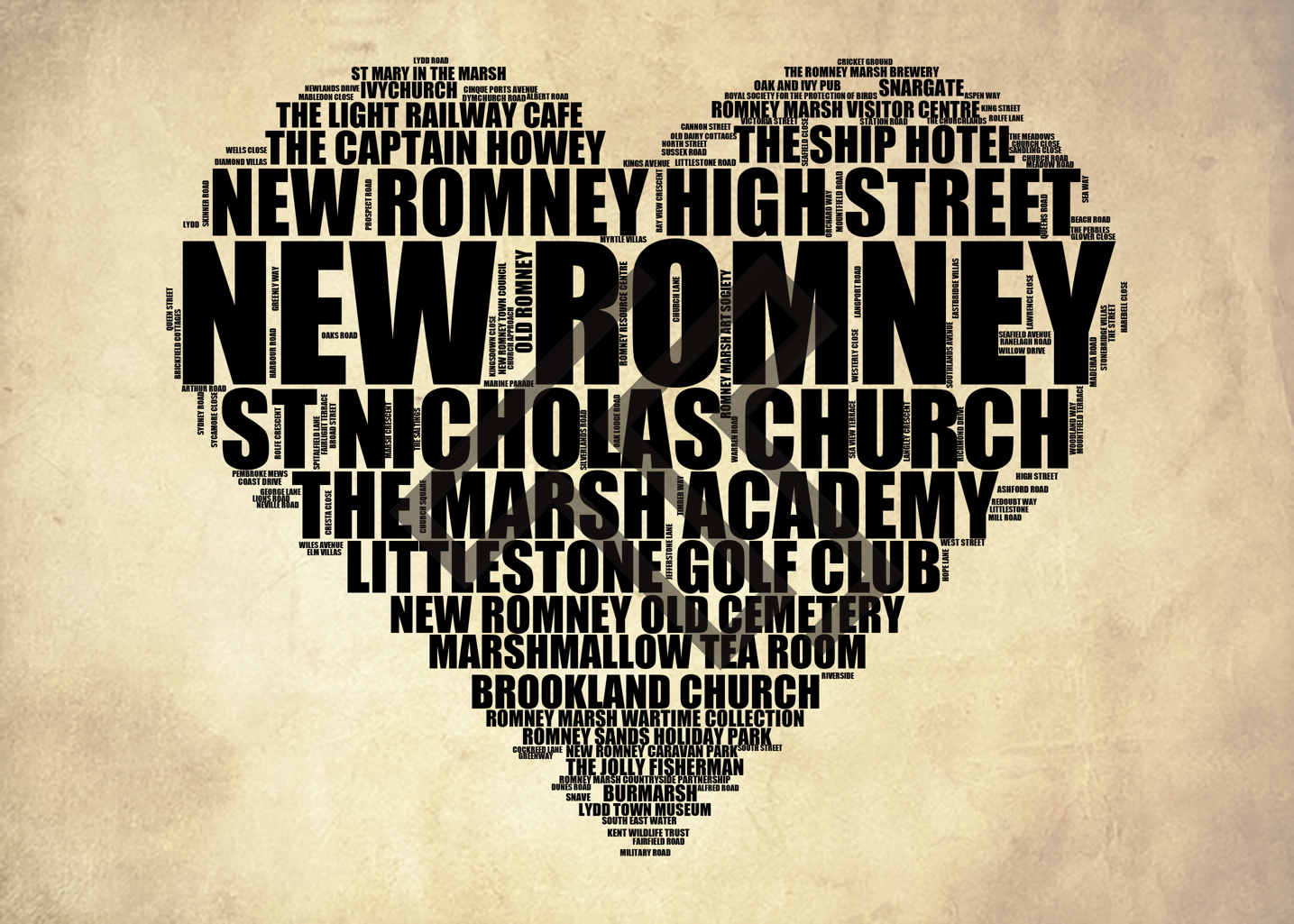 New Romney - Premium Typographic Word Cloud Prints, Posters & Gifts