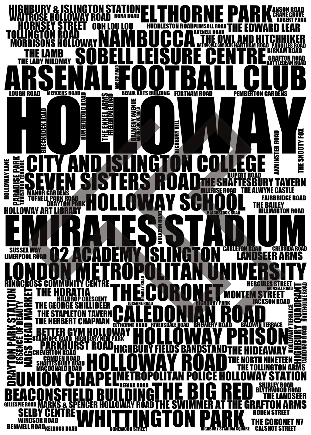 Holloway - Premium Typographic Word Cloud Prints, Posters & Gifts