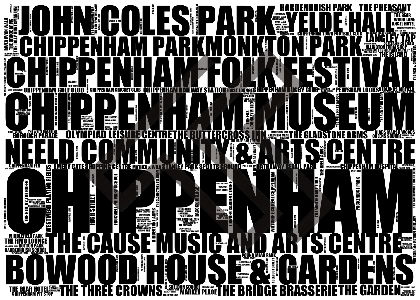 Chippenham - Premium Typographic Word Cloud Prints, Posters & Gifts