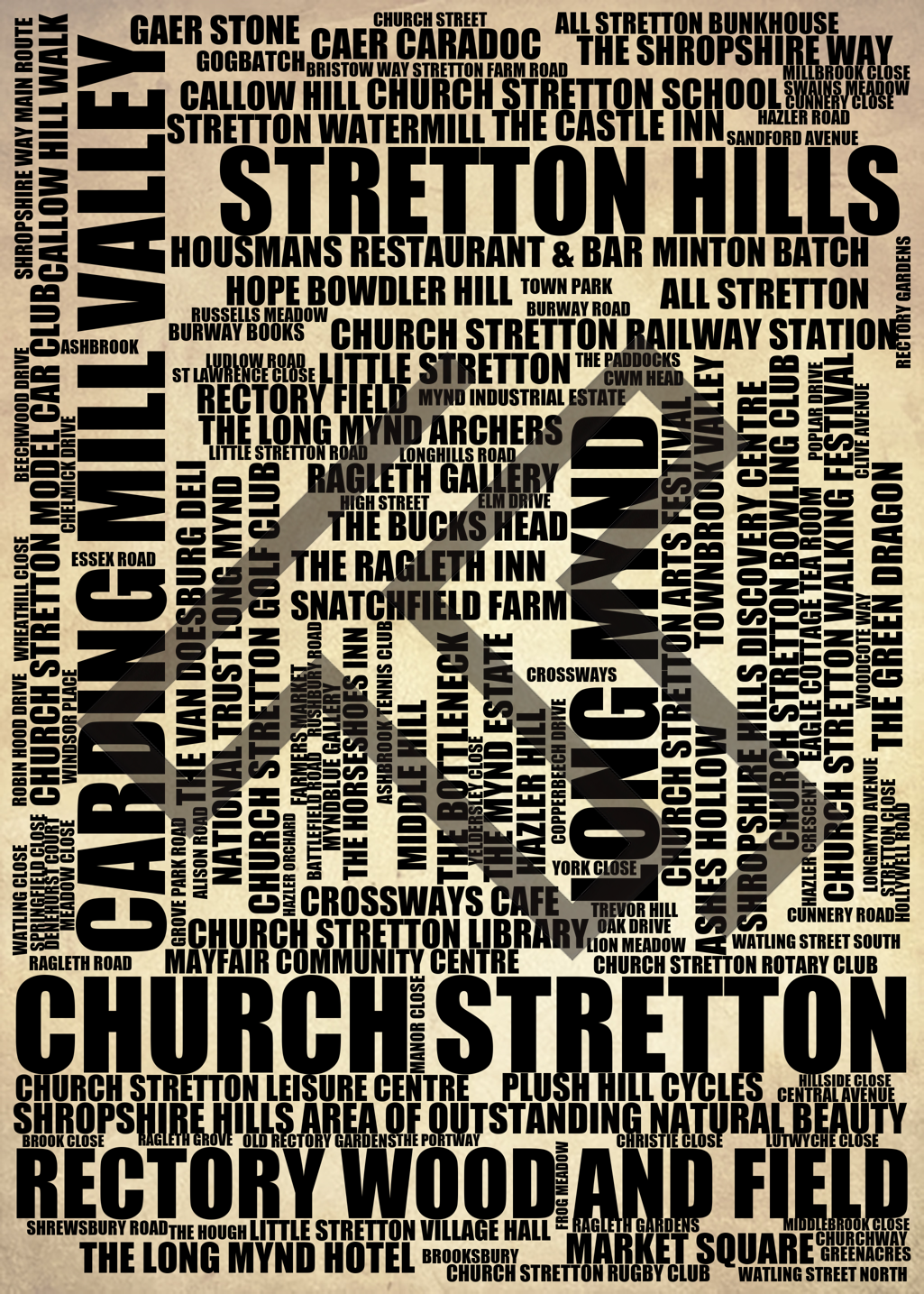 Church Stretton - Premium Typographic Word Cloud Prints, Posters & Gifts