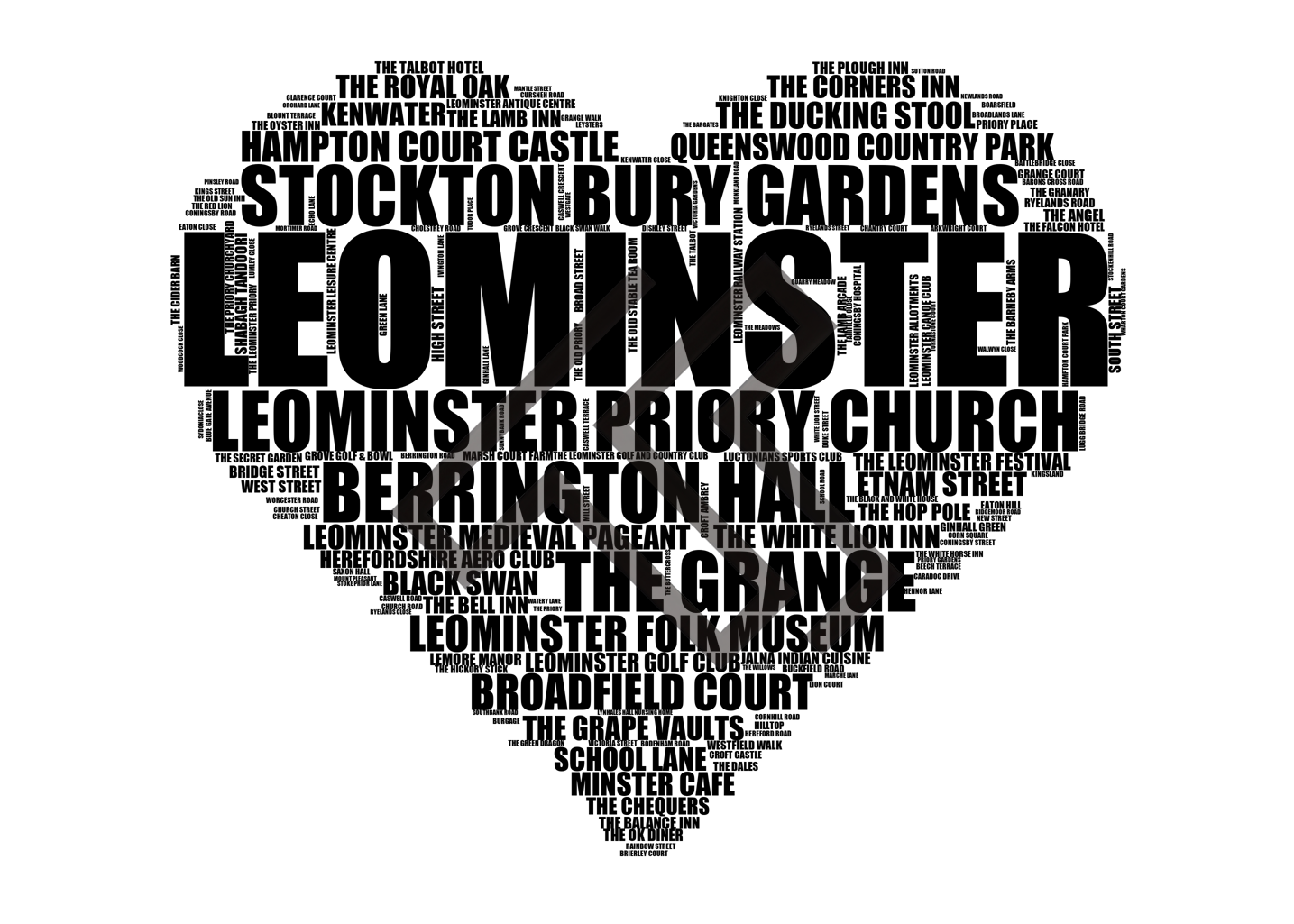 Leominster - Premium Typographic Word Cloud Prints, Posters & Gifts