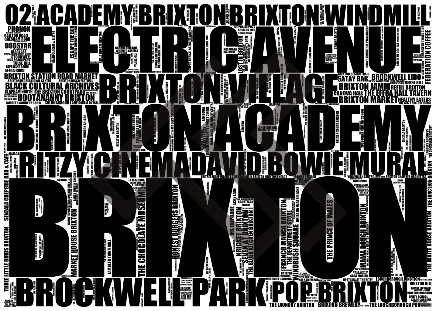 Brixton - Premium Typographic Word Cloud Prints, Posters & Gifts