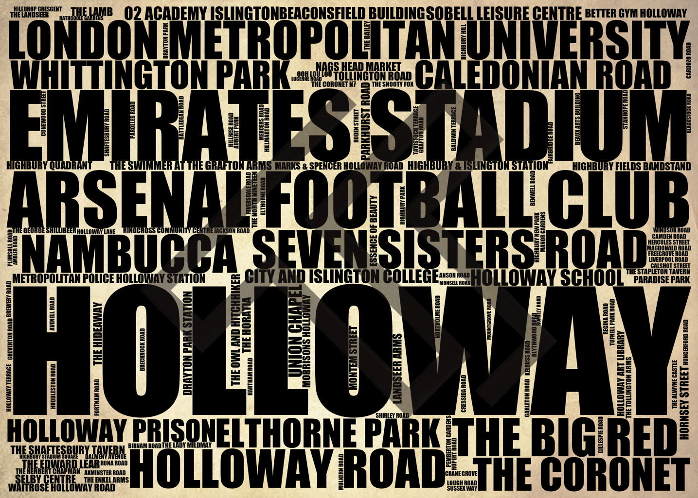 Holloway - Premium Typographic Word Cloud Prints, Posters & Gifts