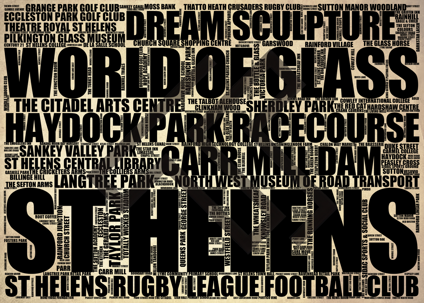 St Helens - Premium Typographic Word Cloud Prints, Posters & Gifts