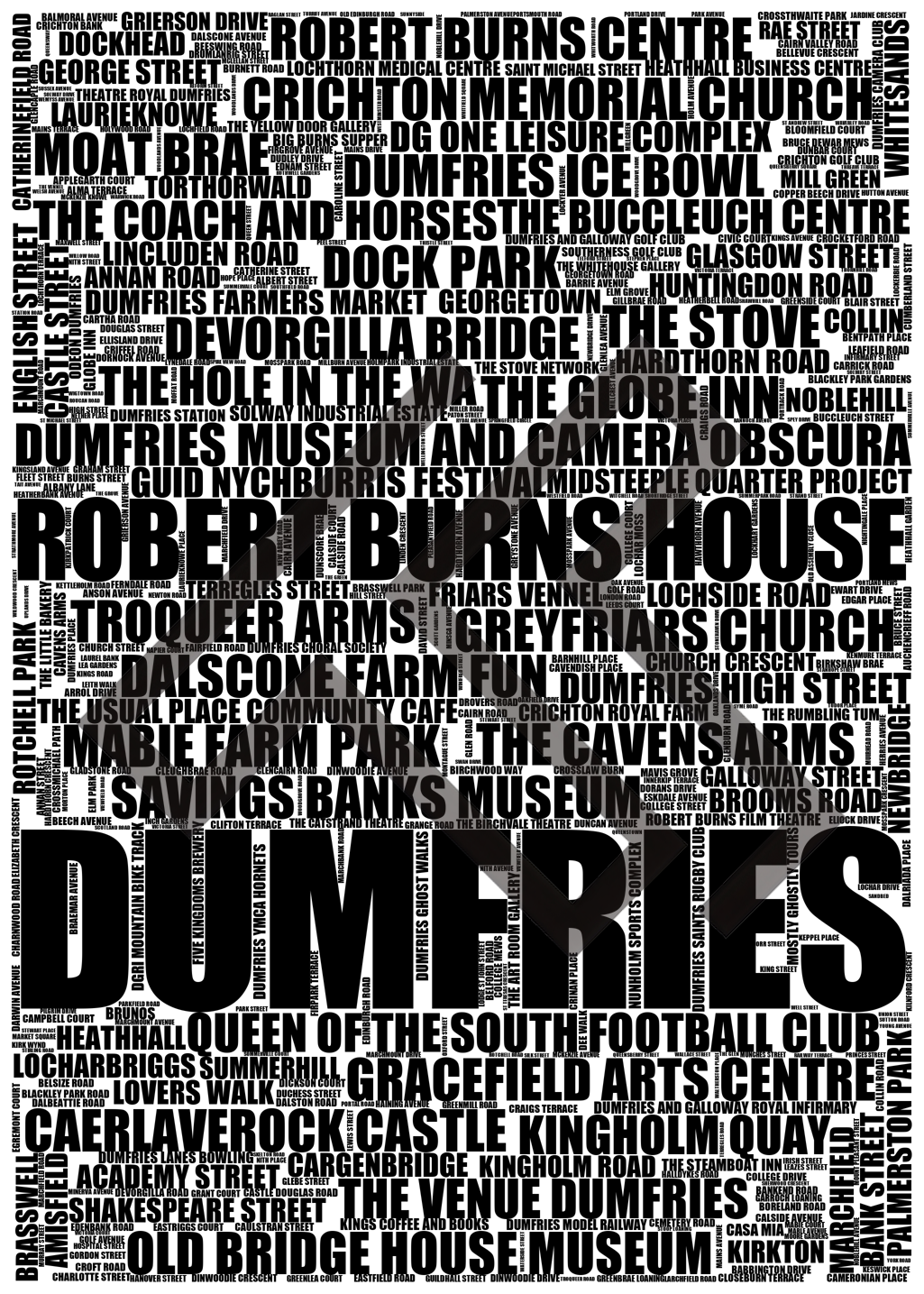 Dumfries - Premium Typographic Word Cloud Prints, Posters & Gifts