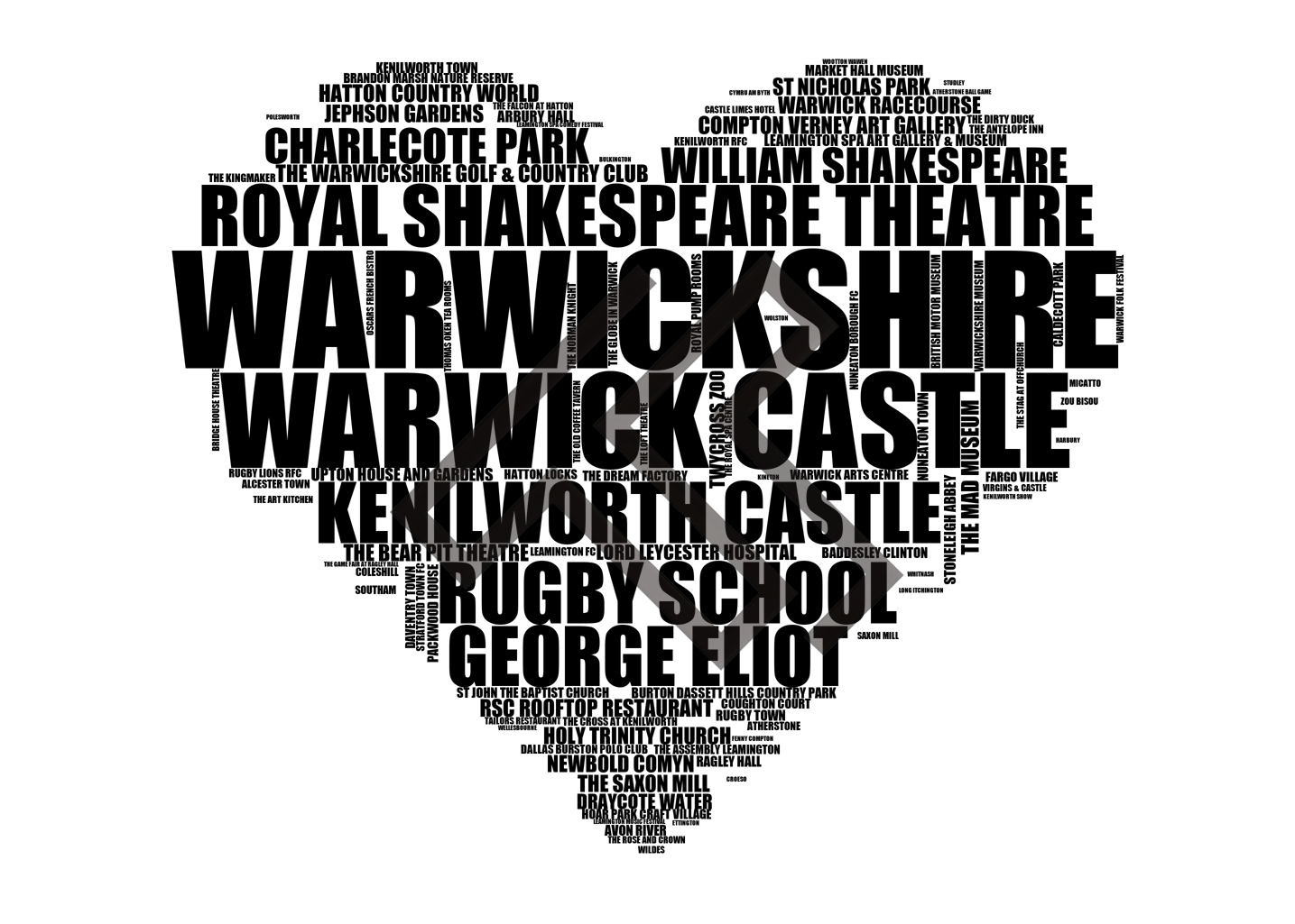 Warwickshire - Premium Typographic Word Cloud Prints, Posters & Gifts