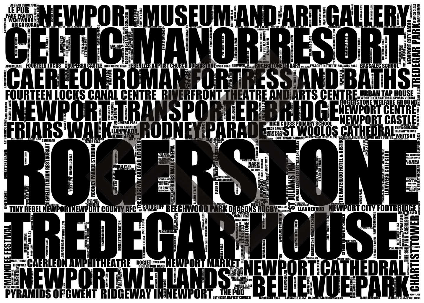 Rogerstone - Premium Typographic Word Cloud Prints, Posters & Gifts