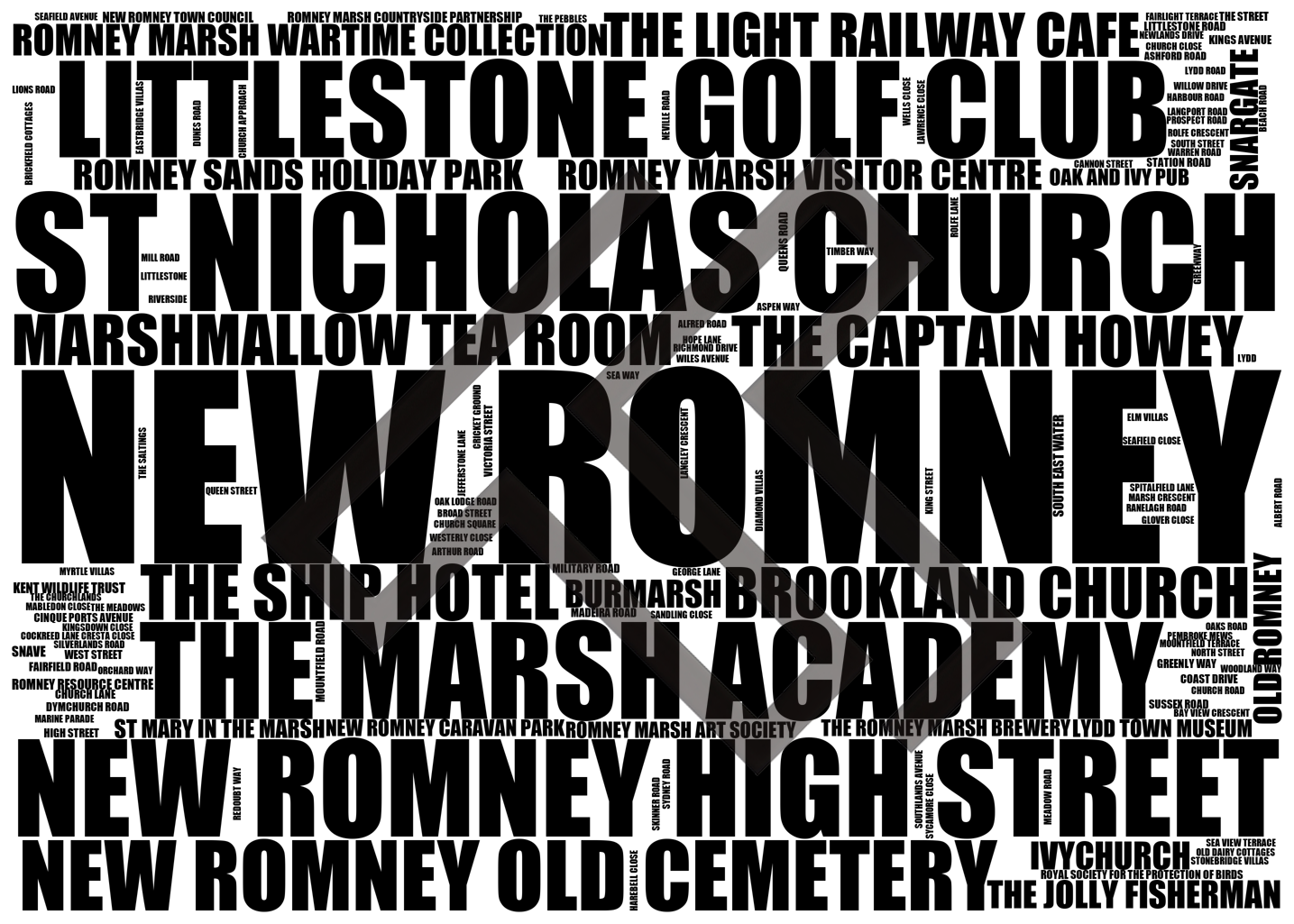 New Romney - Premium Typographic Word Cloud Prints, Posters & Gifts