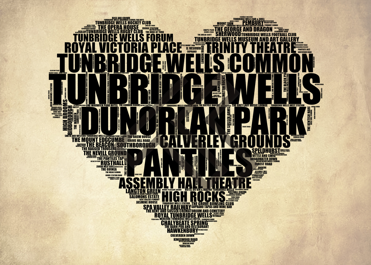 Tunbridge Wells - Premium Typographic Word Cloud Prints, Posters & Gifts