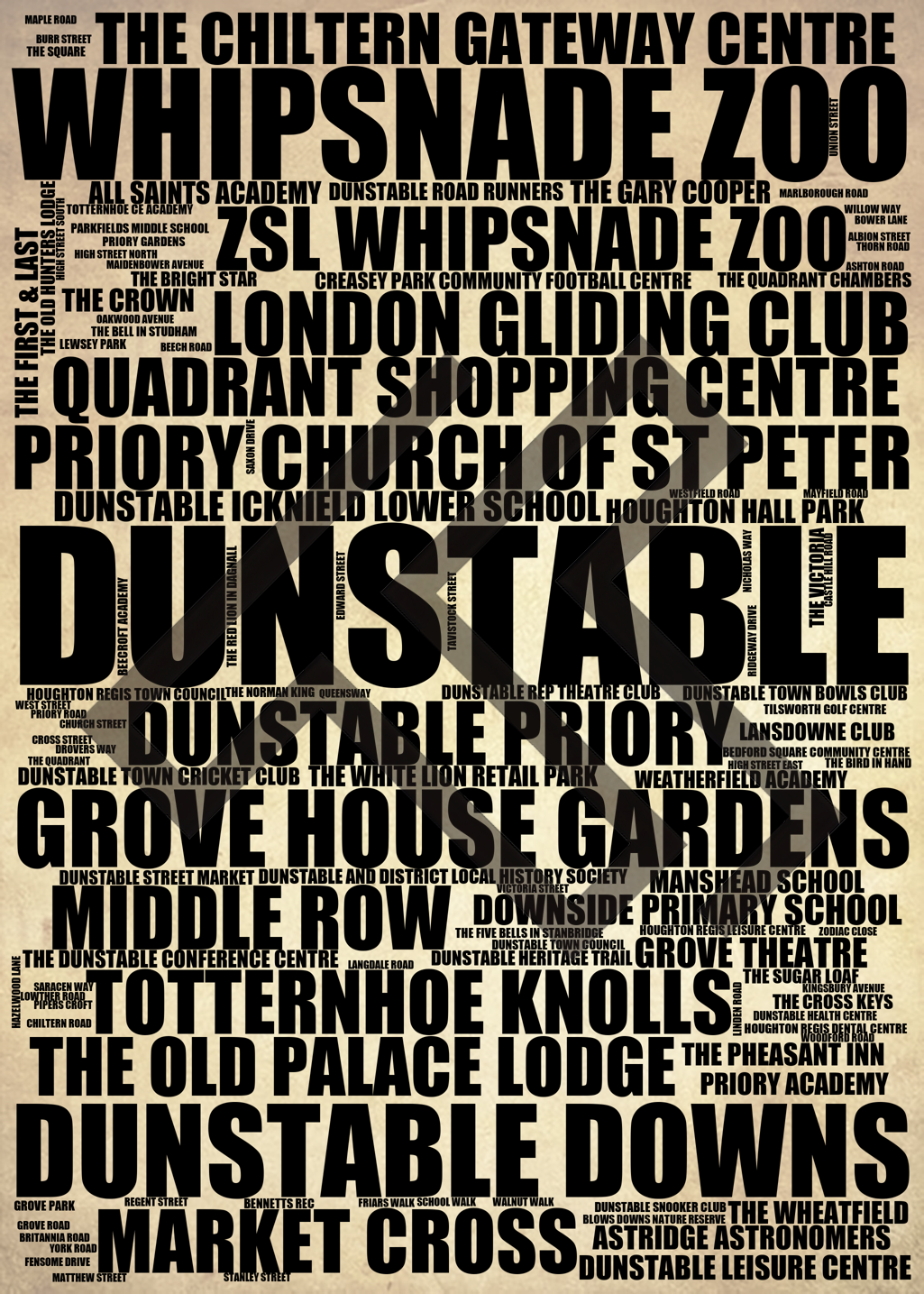 Dunstable - Premium Typographic Word Cloud Prints, Posters & Gifts