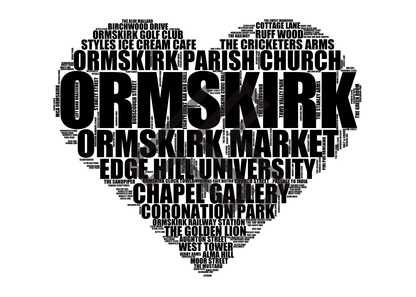 Ormskirk - Premium Typographic Word Cloud Prints, Posters & Gifts