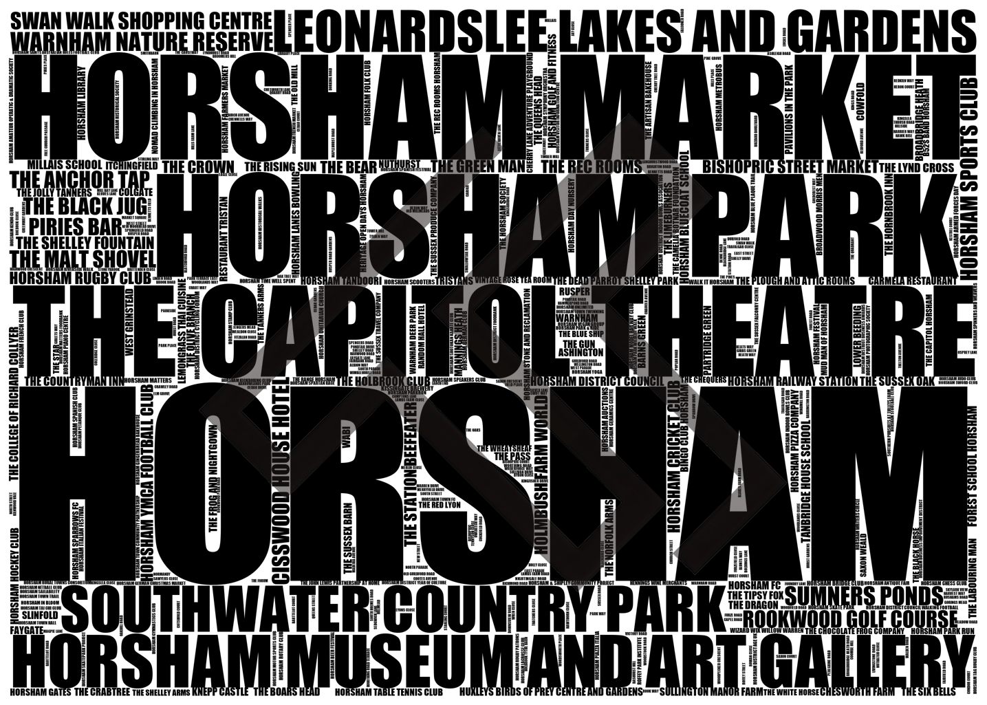 Horsham - Premium Typographic Word Cloud Prints, Posters & Gifts