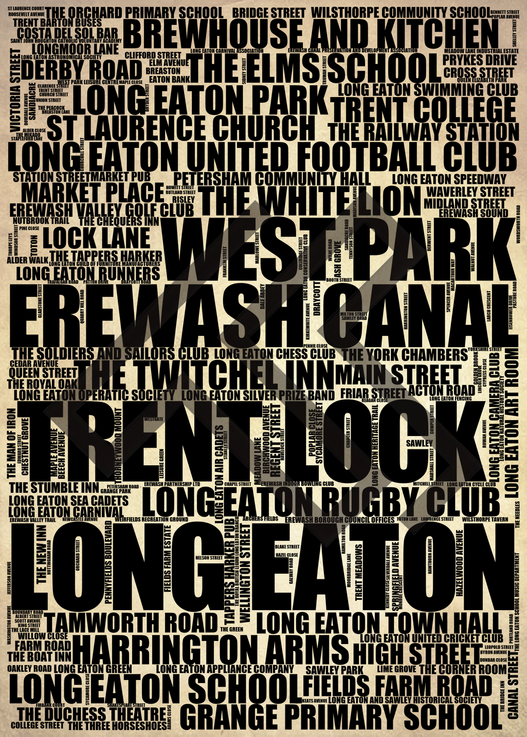 Long Eaton - Premium Typographic Word Cloud Prints, Posters & Gifts