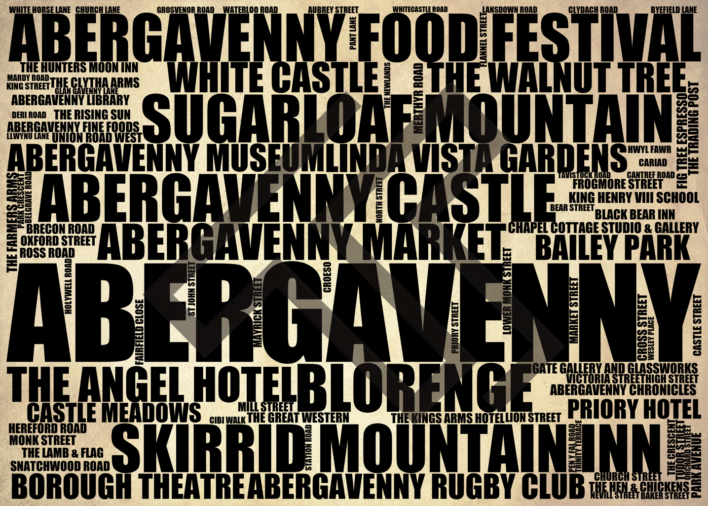 Abergavenny - Premium Typographic Word Cloud Prints, Posters & Gifts