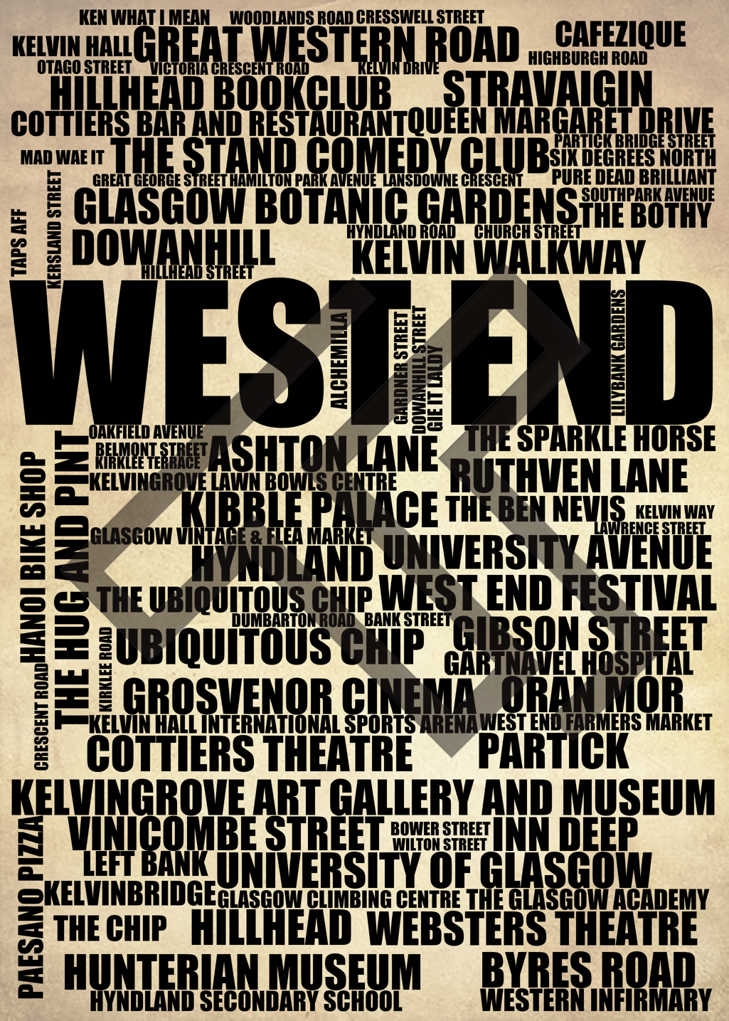 West End - Premium Typographic Word Cloud Prints, Posters & Gifts