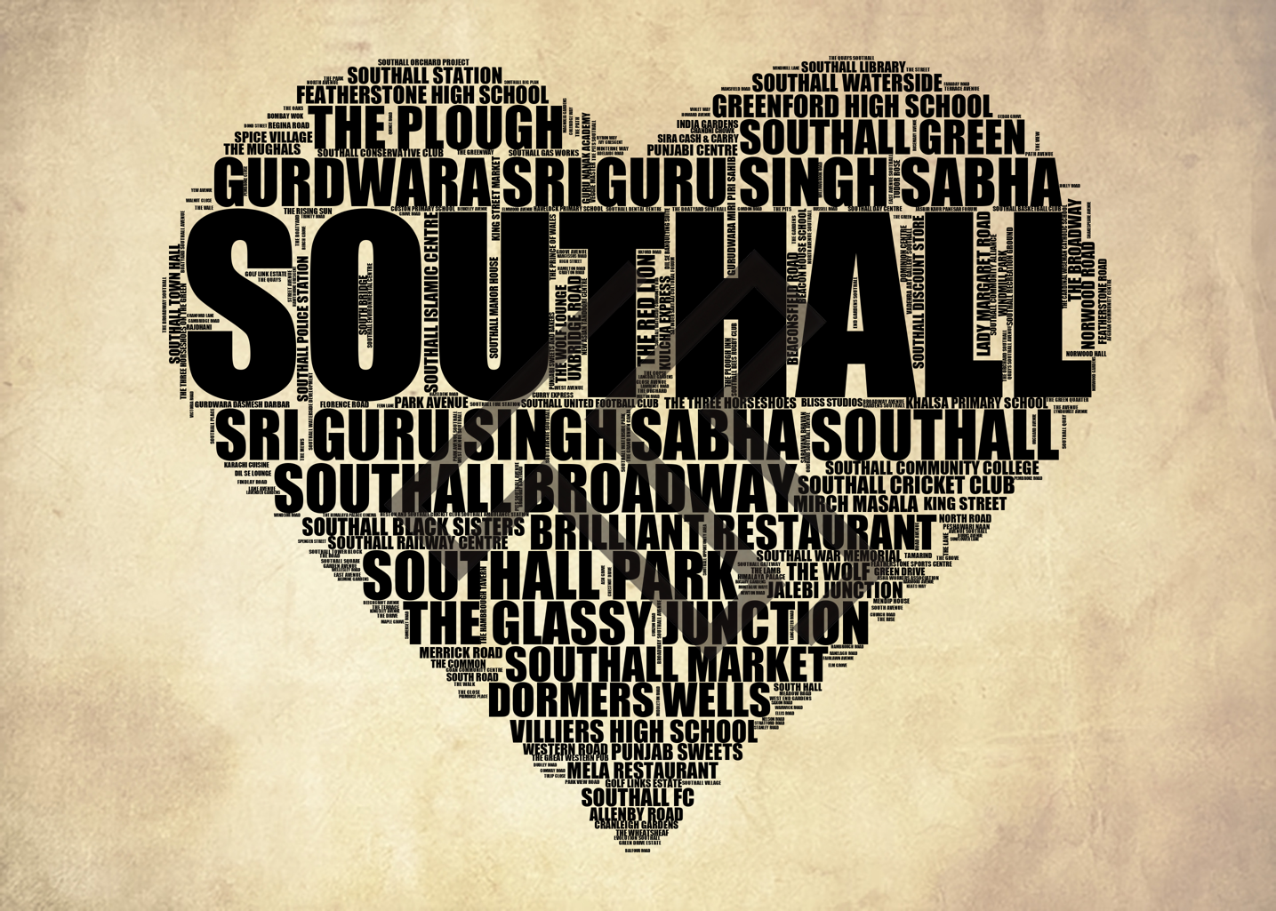 Southall - Premium Typographic Word Cloud Prints, Posters & Gifts