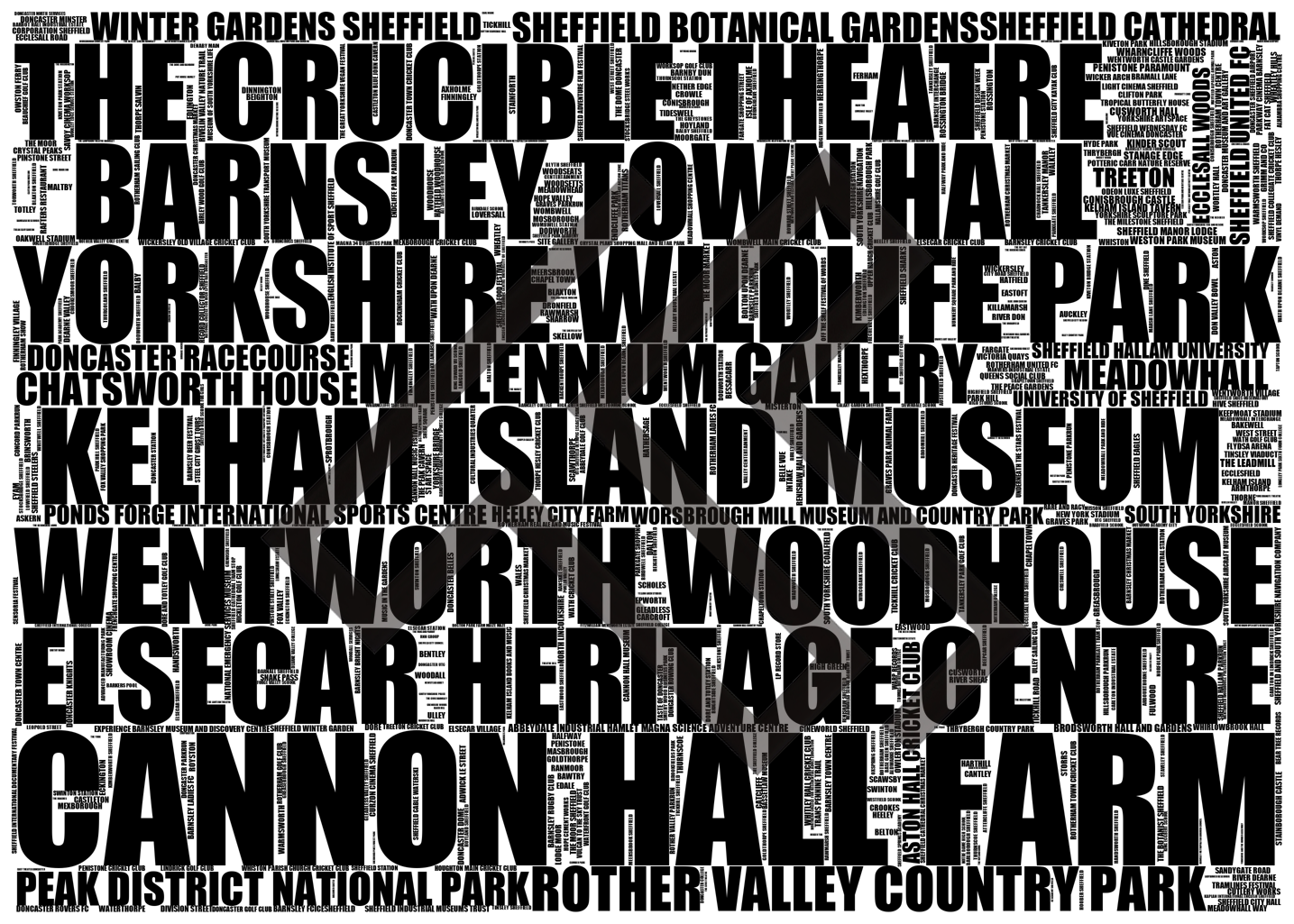 South Yorkshire - Premium Typographic Word Cloud Prints, Posters & Gifts