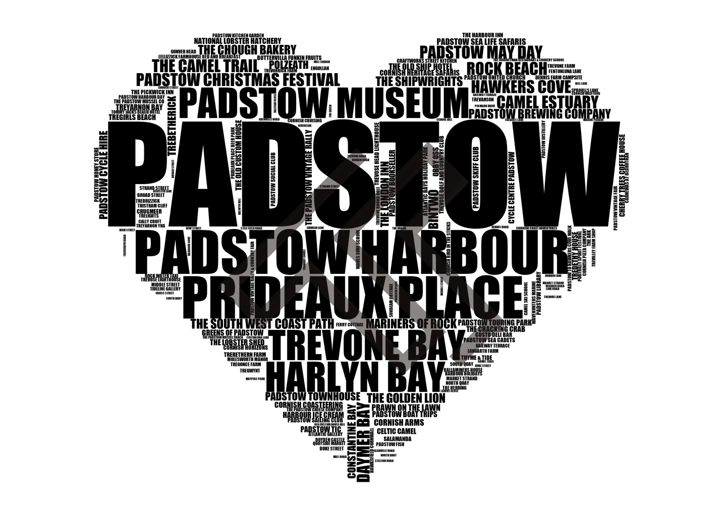 Padstow - Premium Typographic Word Cloud Prints, Posters & Gifts
