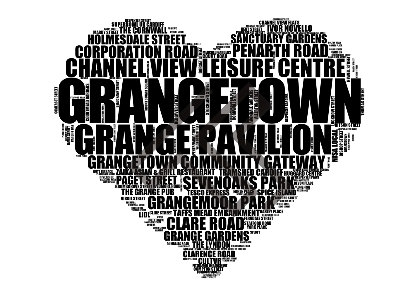 Grangetown - Premium Typographic Word Cloud Prints, Posters & Gifts